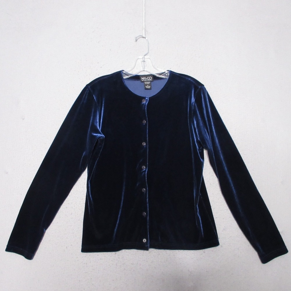 Vintage New‎ York  & Co Top Cardigan Small Blue Velvet 90s Y2K  Whimsigoth Goth